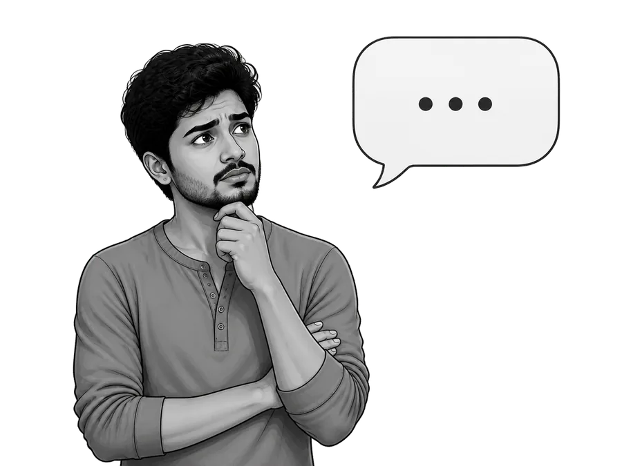The same young man beside an empty speech bubble