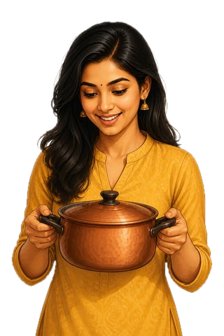 A woman holding a cooking pot